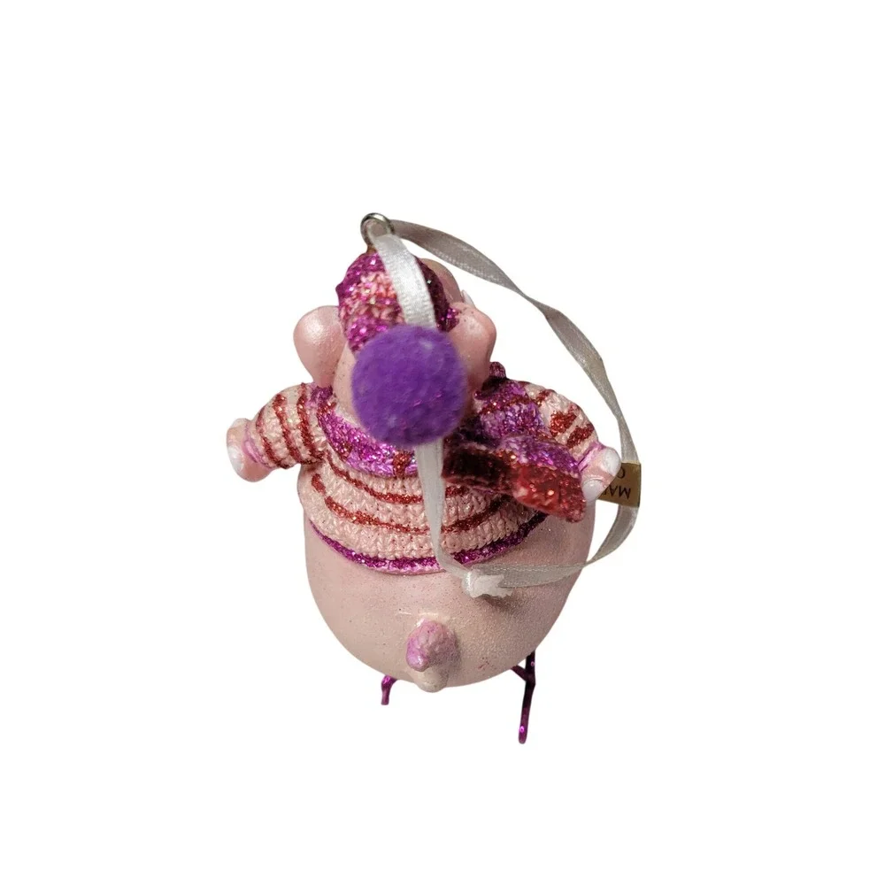 Pink Elephant on Sled Christmas Ornament Glitter Winter Sweater Scarf Festive‎